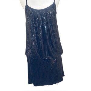 SPAGHETTI STRAP White House Black Market Little Black Sequin Dress Size 8 NWT